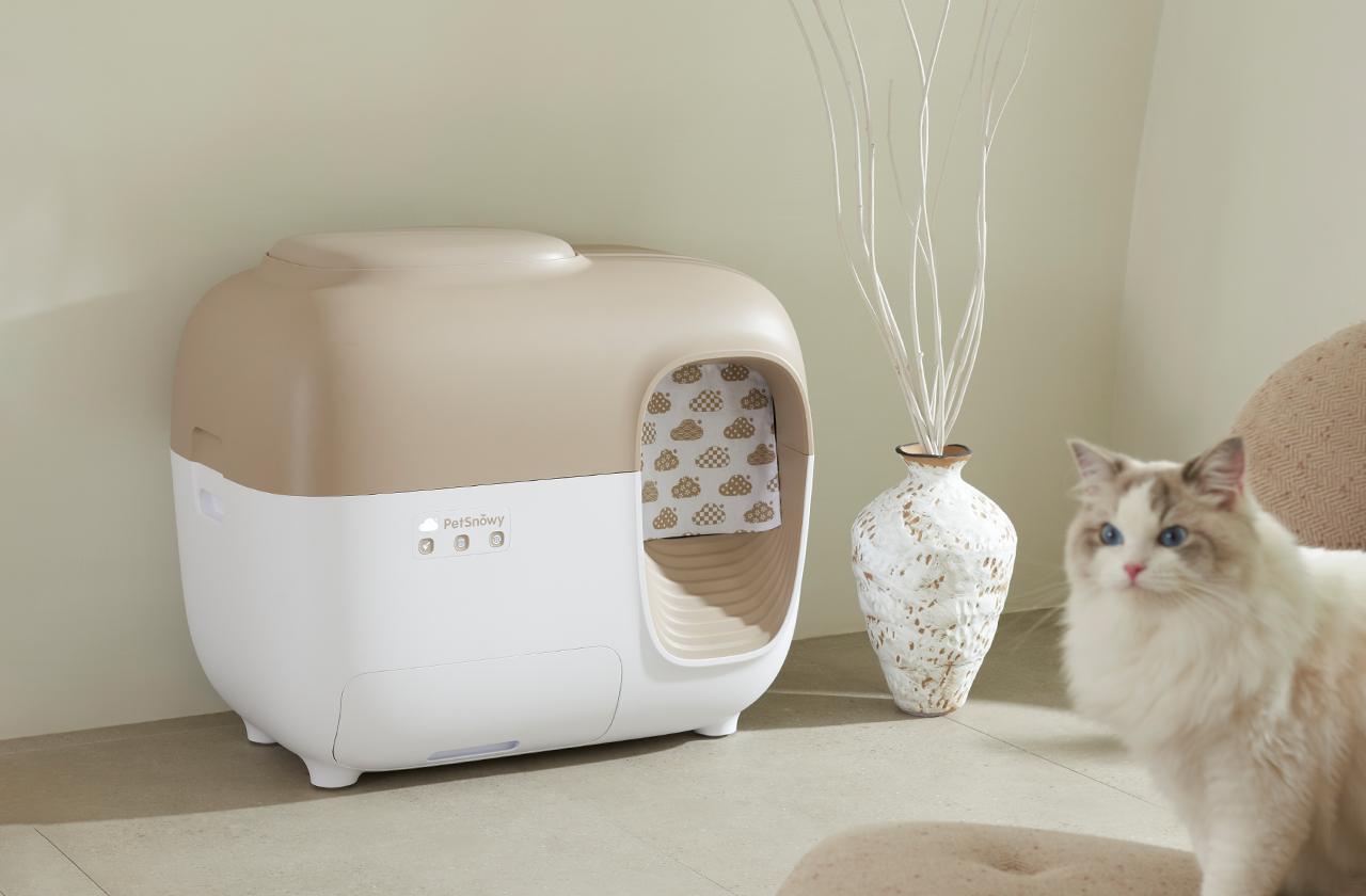 SNOW+ Self-Cleaning Cat Litter Box with Pet Feeder