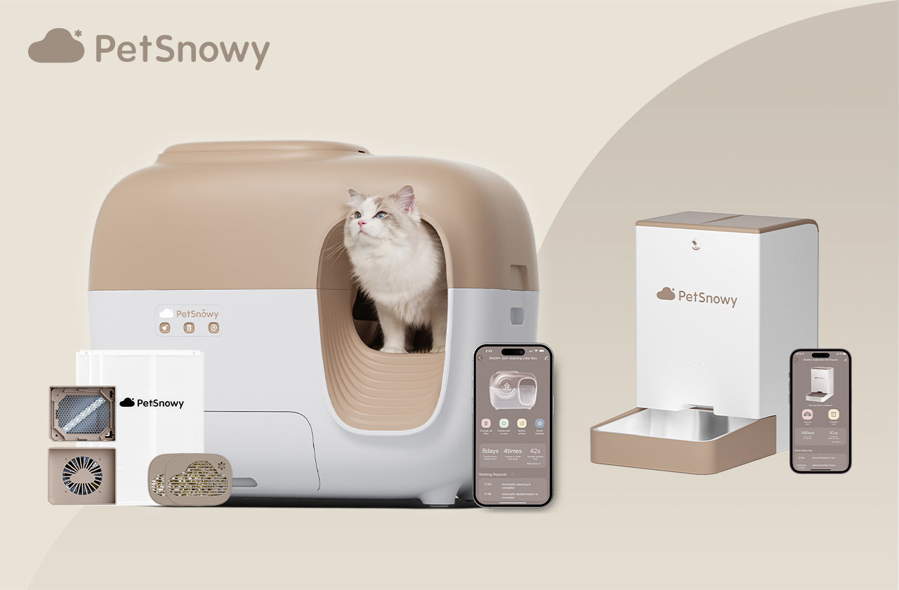 SNOW+ Self-Cleaning Cat Litter Box with Pet Feeder