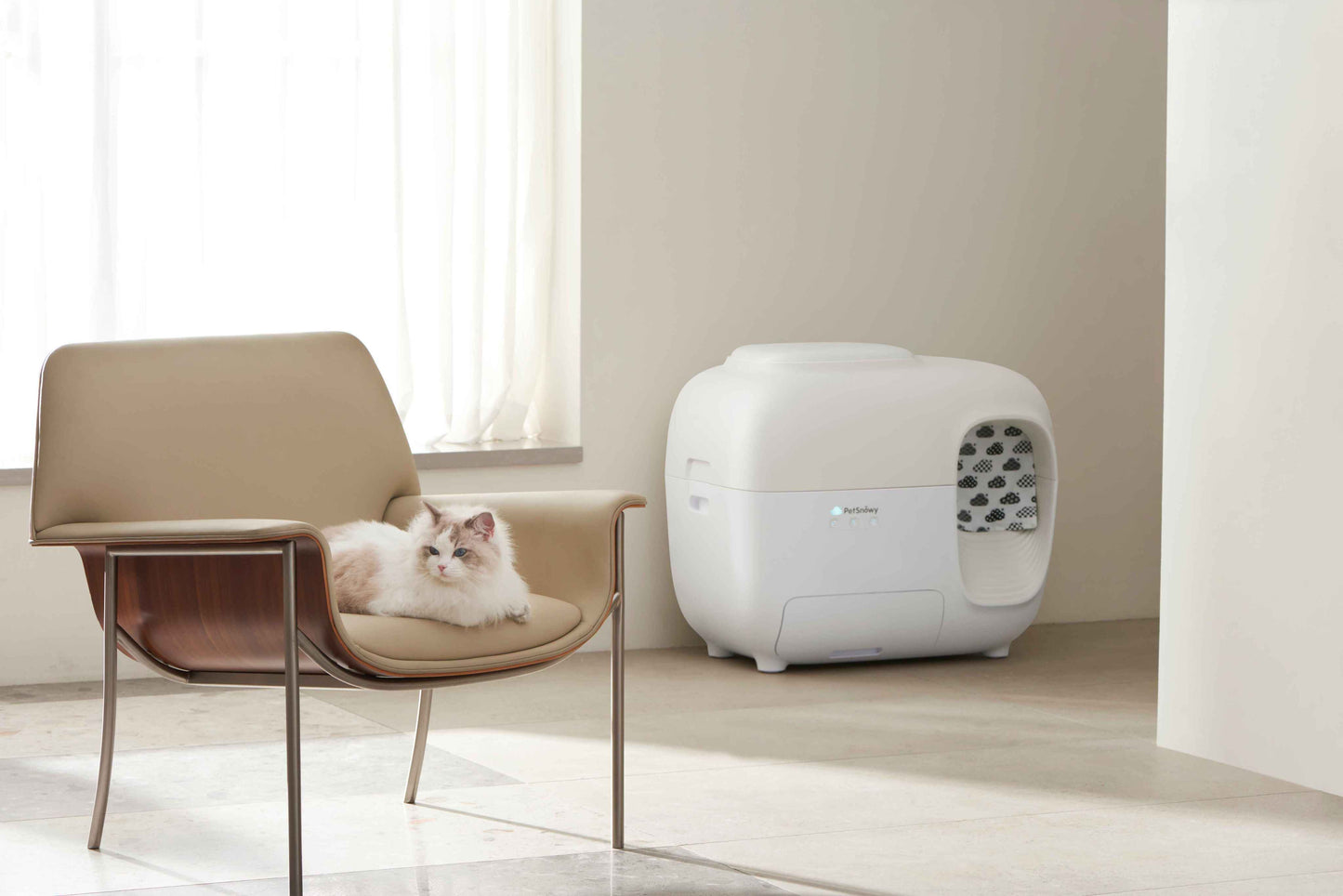 SNOW+ Self-Cleaning Cat Litter Box - Deluxe/Cream